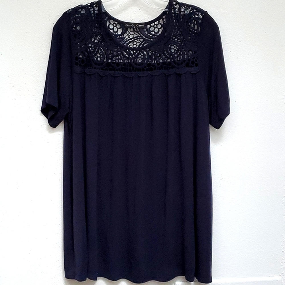 Navy Blue Swing Flowy Top by Kim & Cami Size 1x